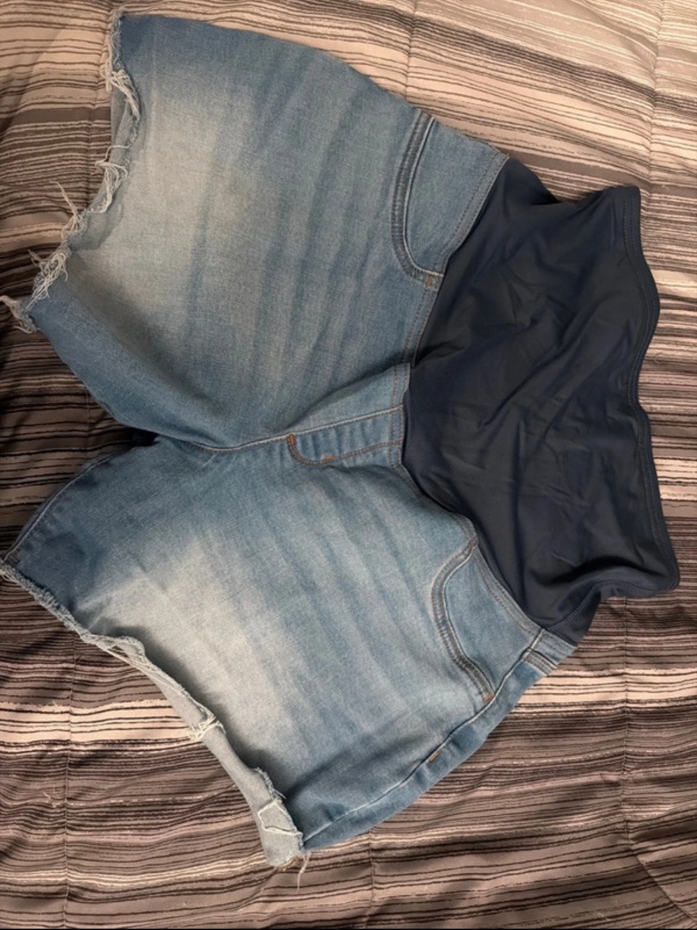 Isabel Maternity by Ingrid & Isabel Light Blue Denim Shorts with Navy Panel